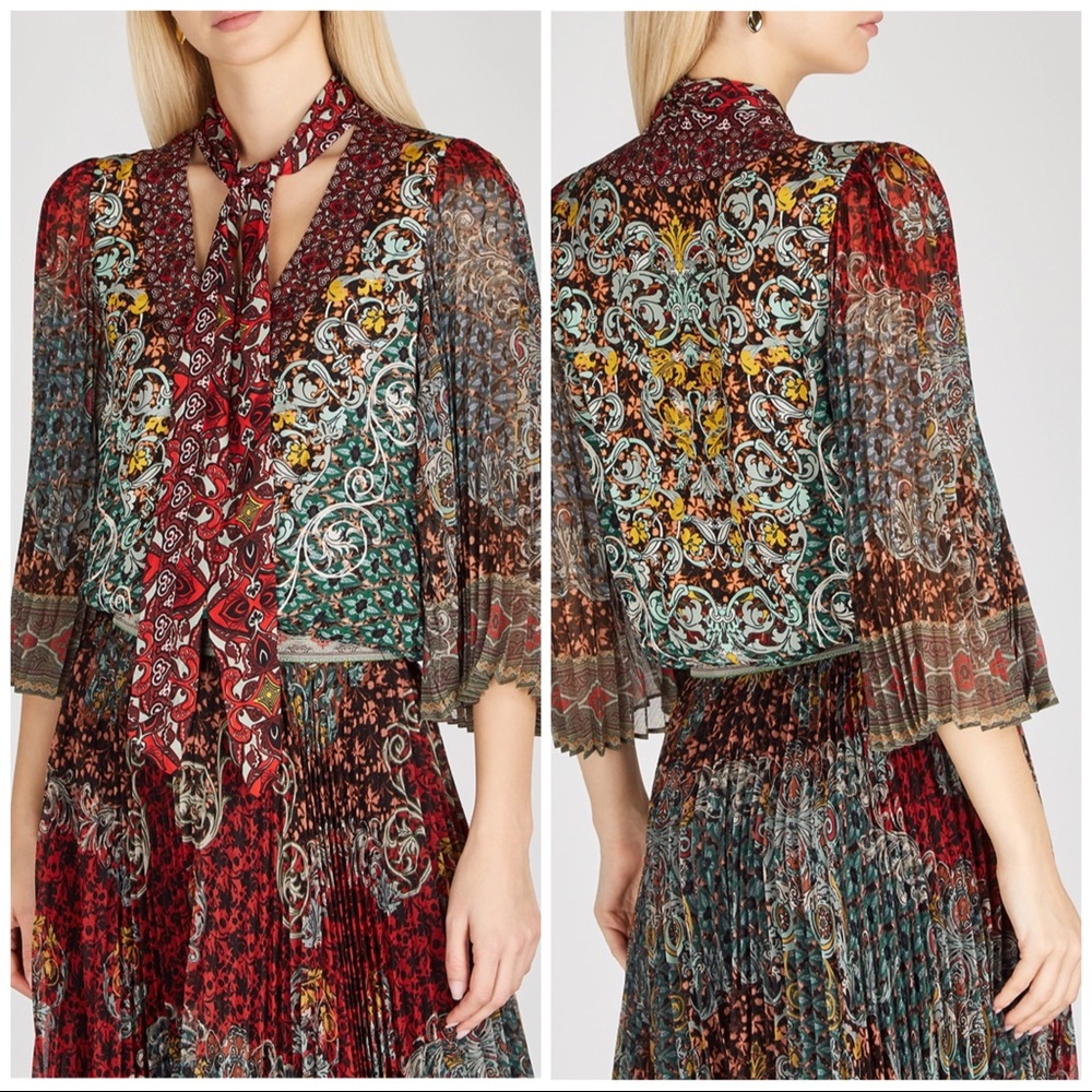 ALICE + OLIVIA  Elaina Tie Neck Paisley Blouse